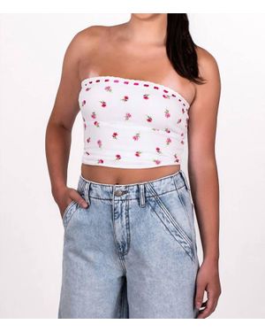 Sky To Moon Strapless Ditsy Floral Ribbon Top - Blue