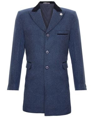 Oliver Tweed 3/4 Long Crombie Overcoat Jacket Herringbone Tweed Coat Peaky Blinder - Blue