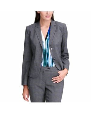 Calvin Klein Plaid Office Wear Two-Button Blazer - Black