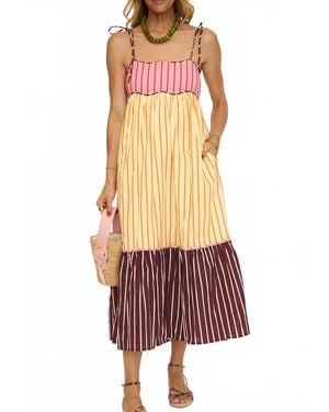 English Factory Colorblock Stripe Sleeveless Midi Dress - Yellow