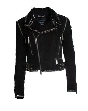 Philipp Plein Suede Biker Jacket With Chain - Black