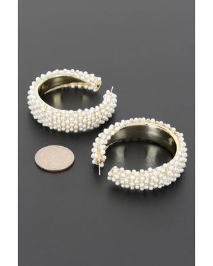 Fashnzfab Pearl-Encrusted Open Hoop Earrings - Gray