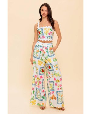 TRUEDAMES Marigold Ivory Woven Top And Pant Set - Blue