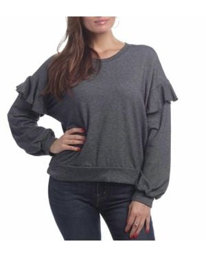 Elan Ruffles On Shoulders Top - Gray