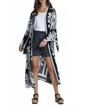 Apny Belted Long Kimono Robe - Black