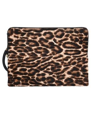 Lanvin Leopard-Print Zipped Clutch Bag - Metallic