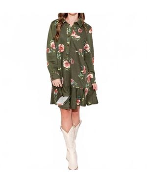 Ivy Jane Floral Knit Shirt Dress - Green