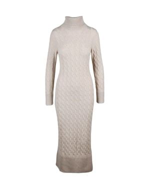 Eleventy Long High Neck Cashmere Dress With Cable Knit Pattern - White