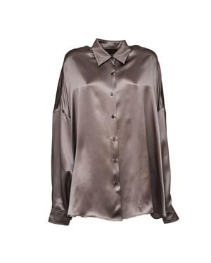 Dries Van Noten Casia Stretch Silk Satin Over Shirt - Brown