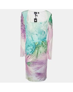Just Cavalli Tropical Print Jersey Off-Shoulder Dress - Green