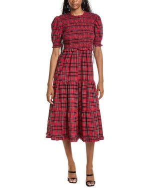 Sail To Sable Puff Sleeve Smocked Midi Dress - Red