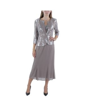 Alex Evenings Knit 2Pc Evening Dress - Gray