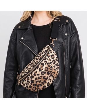 Fashnzfab Leopard Print Quilted Belt Sling Bag - Black