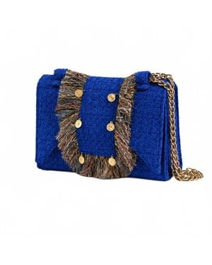 Elektra's Workshop Tweed Flap Handbag - Blue