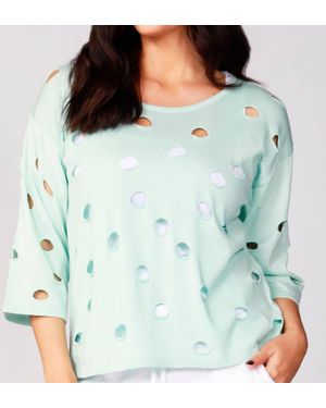 French Kyss Solid Holey Crew Top - Blue