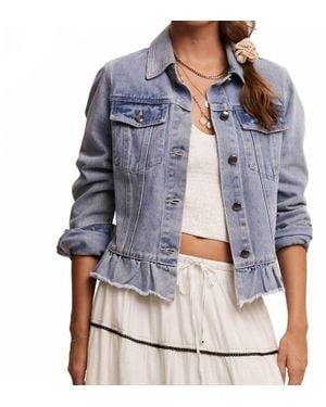 Listicle Ruffled Hem Denim Jacket - Blue