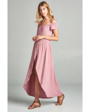 TRUEDAMES Off Shoulder Solid Jersey Romper Maxi - Pink