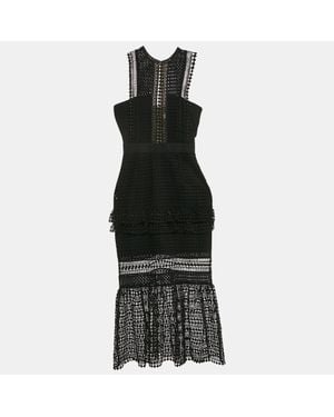 Self-Portrait Guipure Lace Tiered Midi Dress - Black