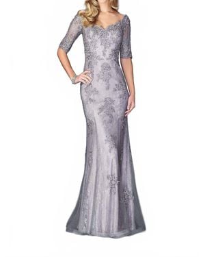 La Femme Applique Evening Gown - Purple