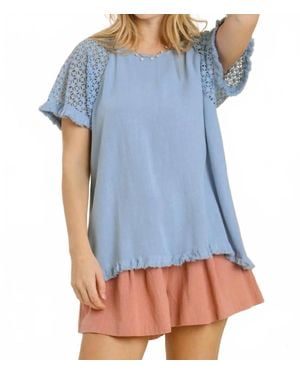Umgee Crochet Detail Fringe Top - Blue