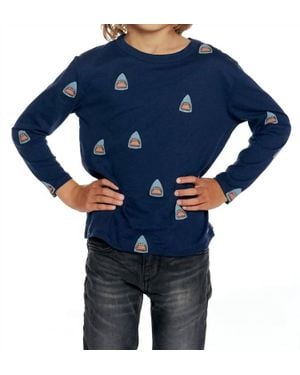 Chaser Brand Shark Bites Long Sleeve Tee - Blue