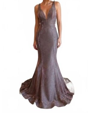 Clarisse Glitter Mermaid Open Back Prom Gown - Brown