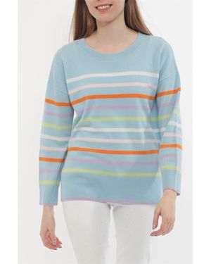 InCashmere Cashmere Stripe Pullover - Blue