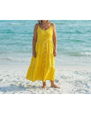 Made In Italy Viviana Tiered Linen Dress - Yellow