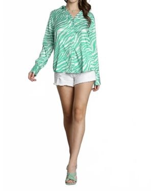 Umgee Satin Button Down Collared Blouse - Green