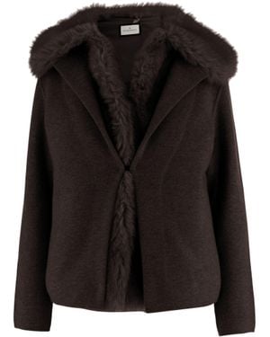 Bruno Manetti Dark Wool-Cashmere Blend Plush Fur Trim Jacket - Black