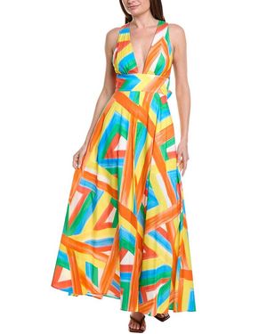 MILLY Catarina Multi Stripe Poplin Maxi Dress - White