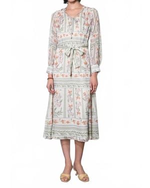 Greylin Reese Flowy Scarf Print Midi With Tie Belt - Natural