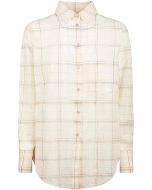 forte_forte Plaid Pattern Crepe Voile Shirt With Classic Collar - Natural
