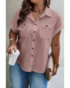 TRUEDAMES Plus Size Button Solid Color Block Loose Blouse - Pink