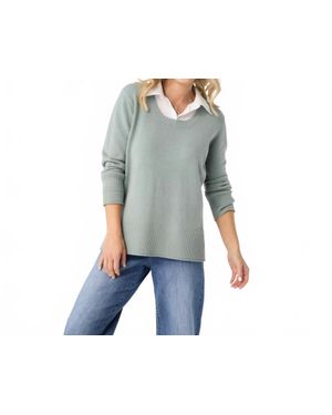 Coco + Carmen Heavenly Luxe Crew Neck Sweater With Woven Collar - Gray