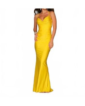 Dave & Johnny Fitted Ruched Prom Dress - Yellow