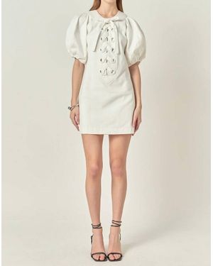 2.7 August Apparel Laced Up Puff Sleeve Mini Dress - Natural