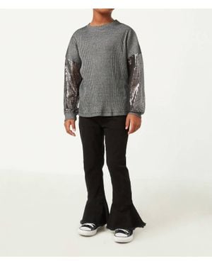 Hayden LA Sequin Sleeve Metallic Rib Long Sleeve Top - Gray