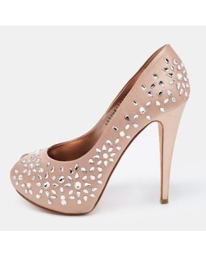Gina Satin Embellished Peep Toe Platform Pumps - Pink