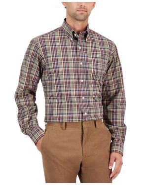 Club Room Dress Shirt Safari Biking Plaid Cotton Button Down Fts188 - Brown