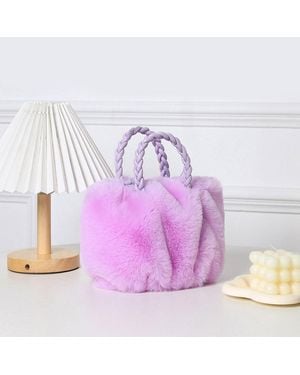 Fashnzfab Faux Fur Tote Crossbody Bag - Purple