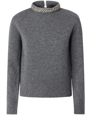 Pinko Knitted Pullover Sweater With Bead Embellishments - Gray