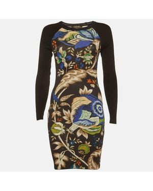 Roberto Cavalli Printed Jersey And Rib Knit Mini Dress - Green