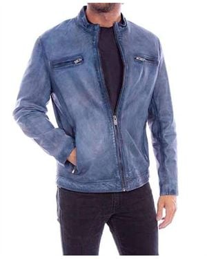 Scully Slim-Fit Denim Soft Leather Jacket - Blue