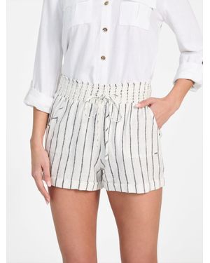 Guess Harper Striped Linen-Blend Shorts - White