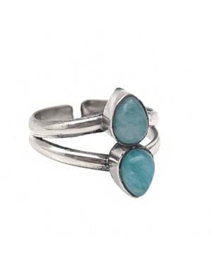 Anju Tanvi Collection Double Teardrop Adjustable Ring - Multicolor