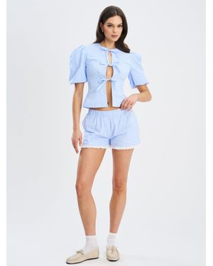 Miss Circle Qutayla Baby Gingham Lace Trim Shorts - Blue