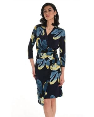 FRANK LYMAN Floral Print Faux Wrap Dress With Buckle - Blue