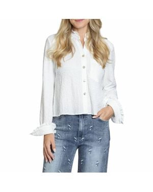 Apny Cropped Check Shirt With Ruffle Detai - White