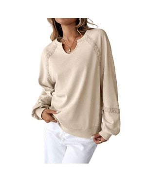 anna-kaci Lace Trim Long Sleeve Knit Sweatshirt - Natural
